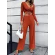 Casual High Waisted Solid Color V-Neck Two Pieces Set Casual High Waisted Solid Color V-Neck Two Pieces Set