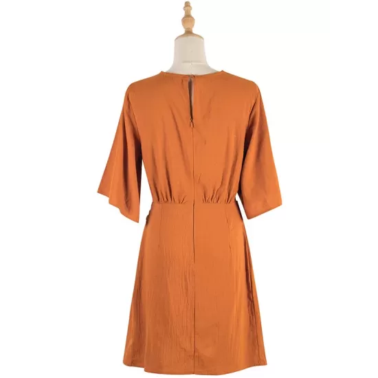 Casual Half Sleeves Solid Color V-Neck Dress Casual Half Sleeves Solid Color V-Neck Dress