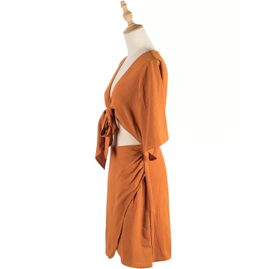 Casual Half Sleeves Solid Color V-Neck Dress Casual Half Sleeves Solid Color V-Neck Dress