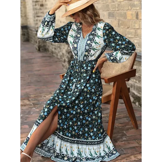 Bohemia A-Line Floral Printed V-Neck Dress Bohemia A-Line Floral Printed V-Neck Dress