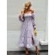 Bohemia Long Sleeves Floral Printed U-Neck Dress Bohemia Long Sleeves Floral Printed U-Neck Dress