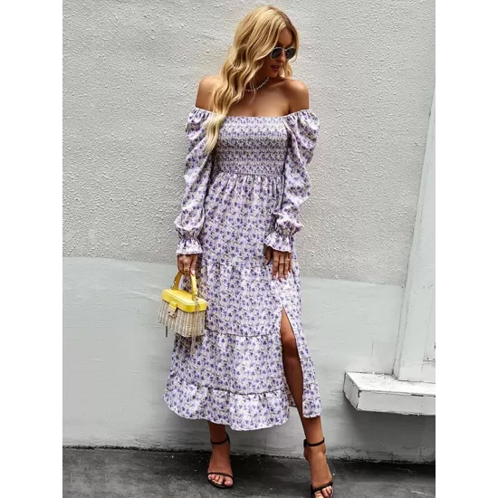 Bohemia Long Sleeves Floral Printed U-Neck Dress Bohemia Long Sleeves Floral Printed U-Neck Dress