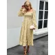 Bohemia Long Sleeves Floral Printed U-Neck Dress Bohemia Long Sleeves Floral Printed U-Neck Dress