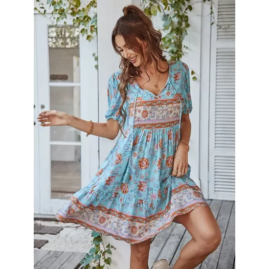 Bohemia High Waisted Floral V-Neck Dress Bohemia High Waisted Floral V-Neck Dress