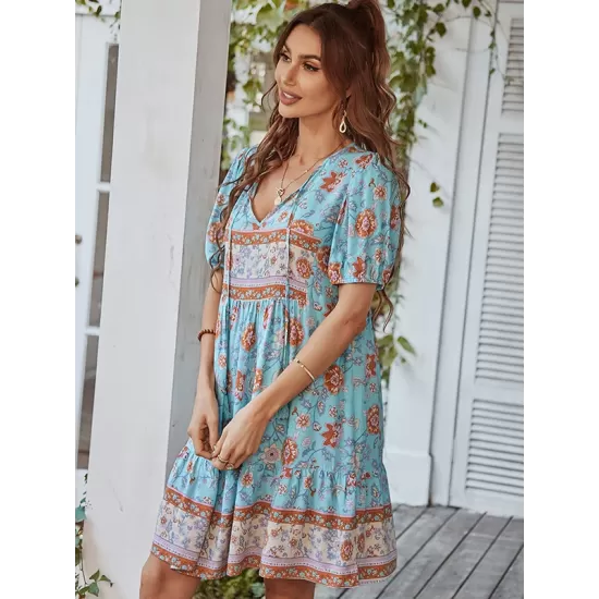 Bohemia High Waisted Floral V-Neck Dress Bohemia High Waisted Floral V-Neck Dress