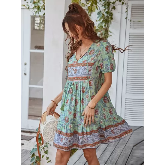 Bohemia High Waisted Floral V-Neck Dress Bohemia High Waisted Floral V-Neck Dress