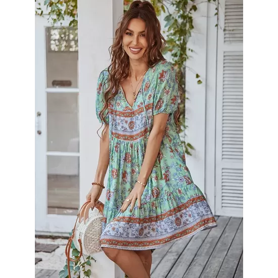 Bohemia High Waisted Floral V-Neck Dress Bohemia High Waisted Floral V-Neck Dress