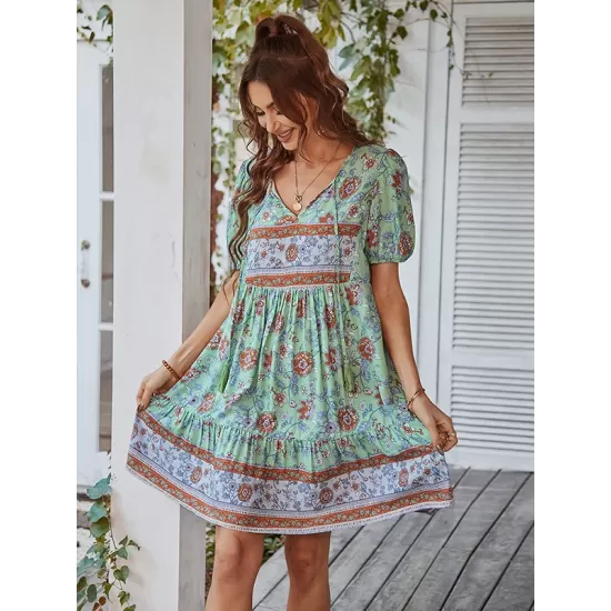 Bohemia High Waisted Floral V-Neck Dress Bohemia High Waisted Floral V-Neck Dress
