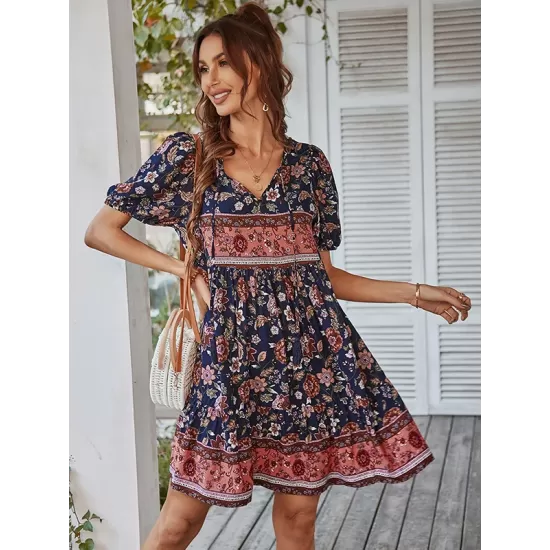 Bohemia High Waisted Floral V-Neck Dress Bohemia High Waisted Floral V-Neck Dress
