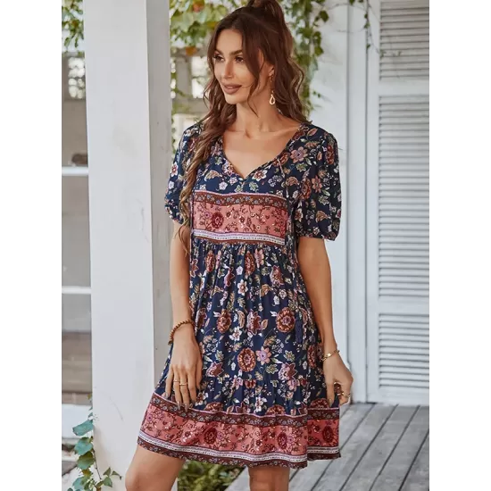 Bohemia High Waisted Floral V-Neck Dress Bohemia High Waisted Floral V-Neck Dress
