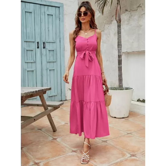 Bohemia High Waisted Solid Color U-Neck Dress Bohemia High Waisted Solid Color U-Neck Dress