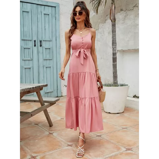 Bohemia High Waisted Solid Color U-Neck Dress Bohemia High Waisted Solid Color U-Neck Dress