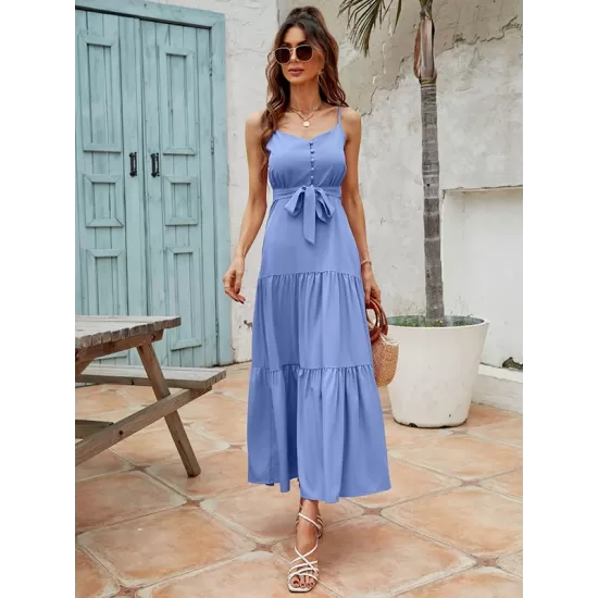 Bohemia High Waisted Solid Color U-Neck Dress Bohemia High Waisted Solid Color U-Neck Dress
