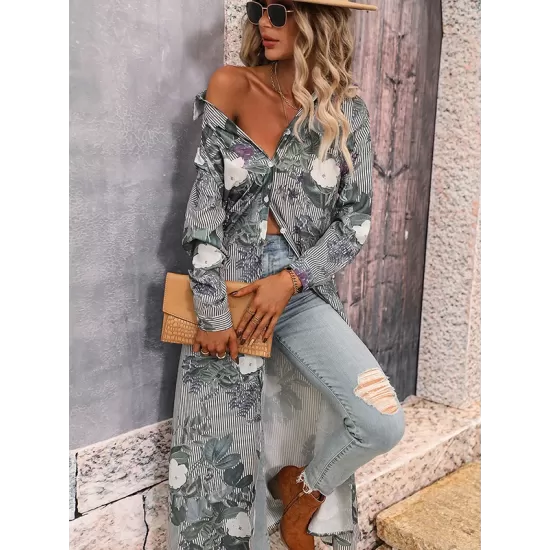 Casual Long Sleeves Floral Polo Dress Casual Long Sleeves Floral Polo Dress