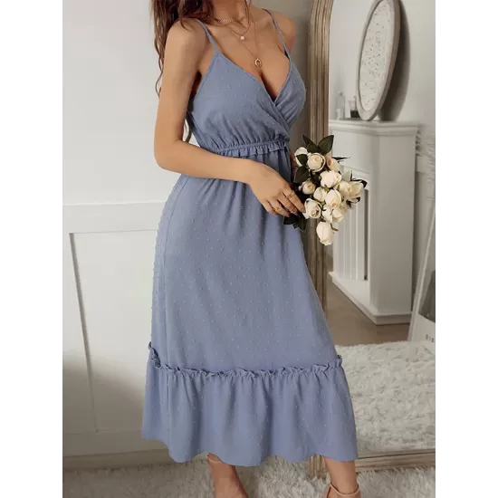 Vacation A-Line Solid Color V-Neck Dress