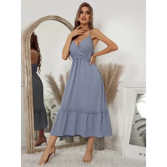 Vacation A-Line Solid Color V-Neck Dress