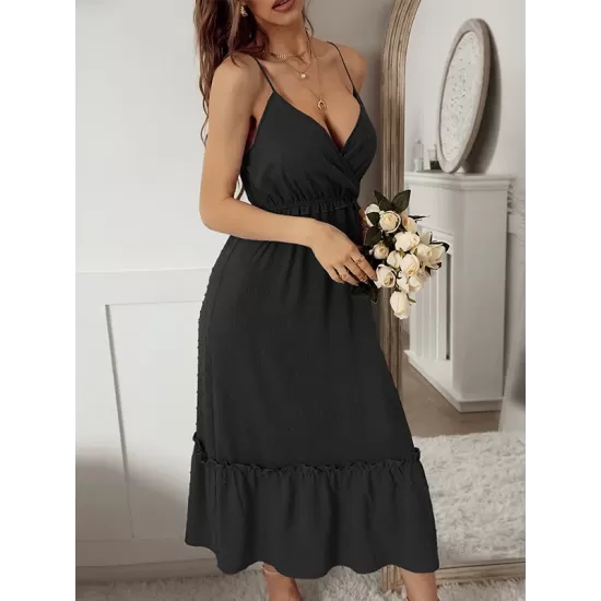 Vacation A-Line Solid Color V-Neck Dress