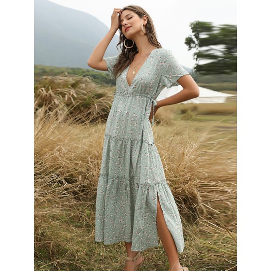 Falbala Empire Short Sleeves Midi Dresses Falbala Empire Short Sleeves Midi Dresses