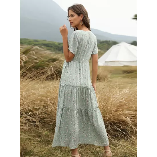 Falbala Empire Short Sleeves Midi Dresses Falbala Empire Short Sleeves Midi Dresses