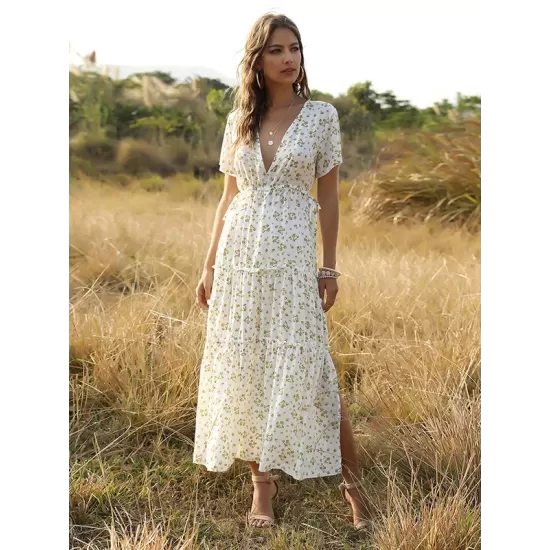 Falbala Empire Short Sleeves Midi Dresses Falbala Empire Short Sleeves Midi Dresses