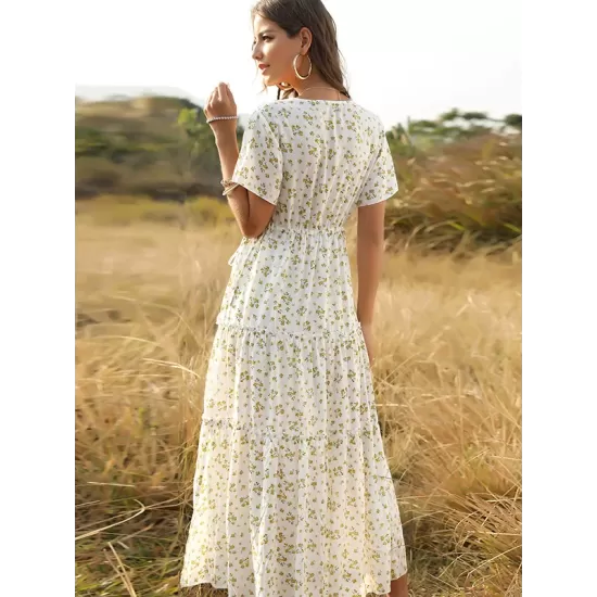 Falbala Empire Short Sleeves Midi Dresses Falbala Empire Short Sleeves Midi Dresses