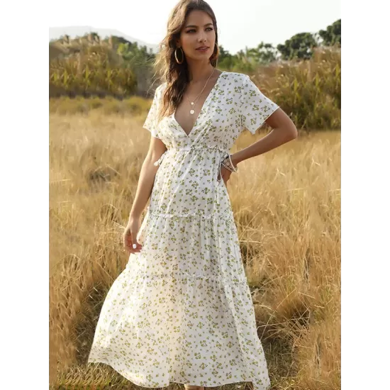 Falbala Empire Short Sleeves Midi Dresses Falbala Empire Short Sleeves Midi Dresses
