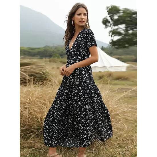 Falbala Empire Short Sleeves Midi Dresses Falbala Empire Short Sleeves Midi Dresses