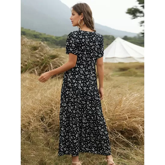 Falbala Empire Short Sleeves Midi Dresses Falbala Empire Short Sleeves Midi Dresses
