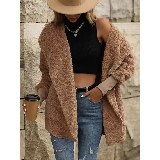 Casual Loose Solid Color Hooded Coat Casual Loose Solid Color Hooded Coat