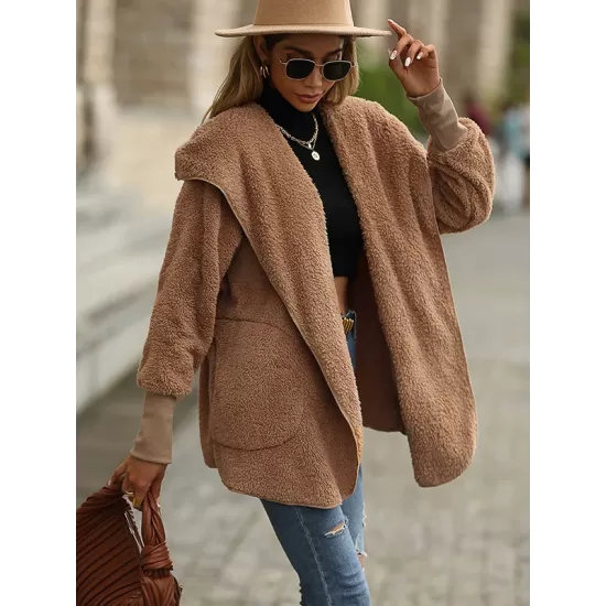 Casual Loose Solid Color Hooded Coat Casual Loose Solid Color Hooded Coat
