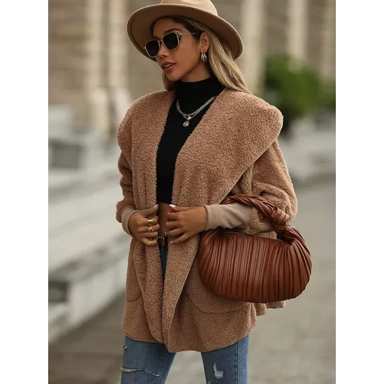 Casual Loose Solid Color Hooded Coat Casual Loose Solid Color Hooded Coat