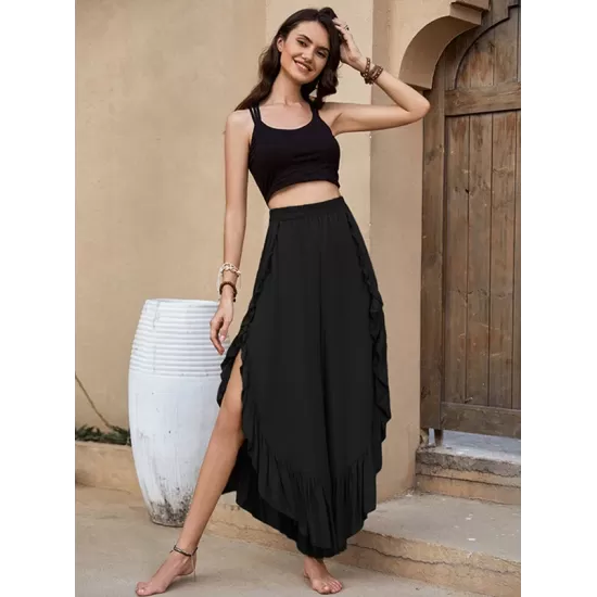 Casual Loose Irregularity Solid Color Wide Leg Pants Bottoms Casual Loose Irregularity Solid Color Wide Leg Pants Bottoms
