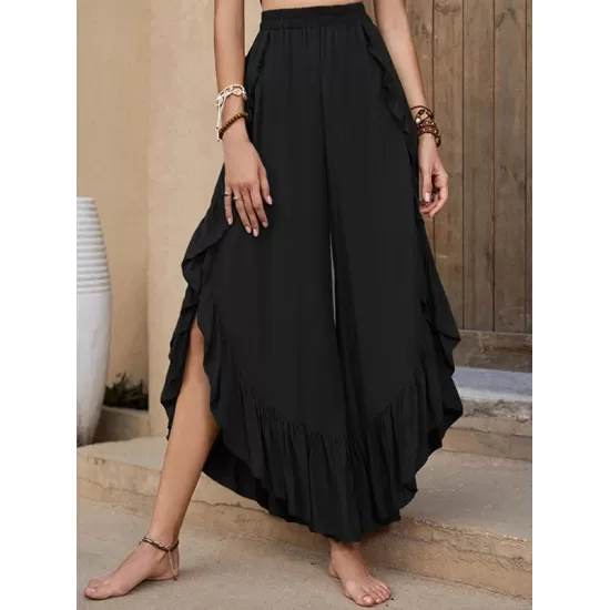 Casual Loose Irregularity Solid Color Wide Leg Pants Bottoms Casual Loose Irregularity Solid Color Wide Leg Pants Bottoms