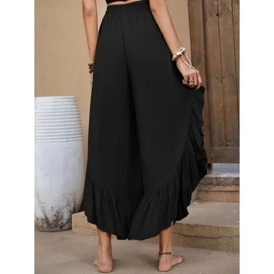 Casual Loose Irregularity Solid Color Wide Leg Pants Bottoms Casual Loose Irregularity Solid Color Wide Leg Pants Bottoms
