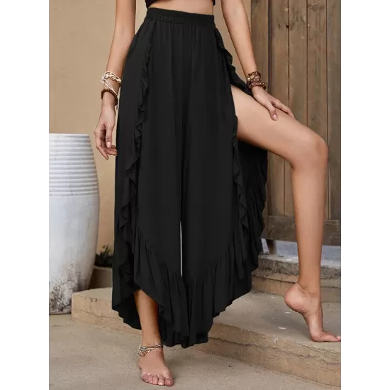 Casual Loose Irregularity Solid Color Wide Leg Pants Bottoms Casual Loose Irregularity Solid Color Wide Leg Pants Bottoms