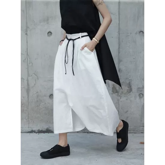 Loose White Linen Split-side Harem Pants Loose White Linen Split-side Harem Pants
