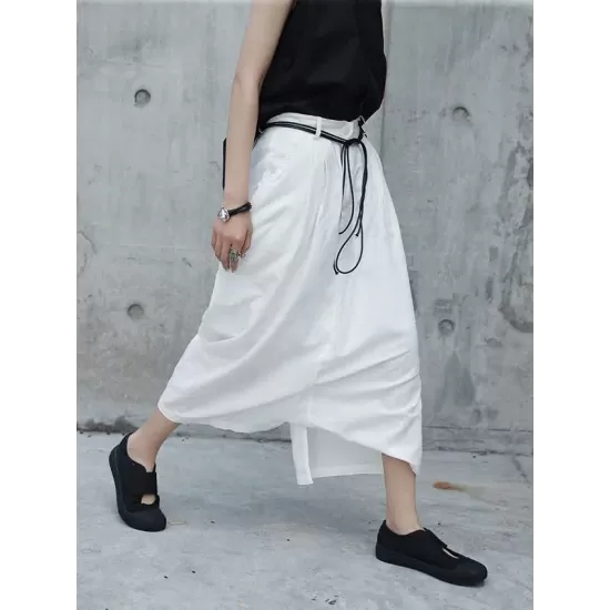 Loose White Linen Split-side Harem Pants Loose White Linen Split-side Harem Pants
