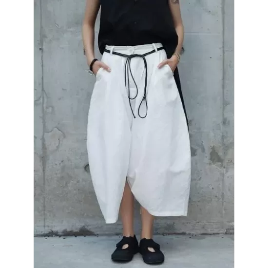 Loose White Linen Split-side Harem Pants Loose White Linen Split-side Harem Pants