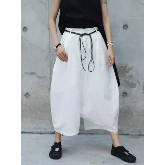Loose White Linen Split-side Harem Pants Loose White Linen Split-side Harem Pants