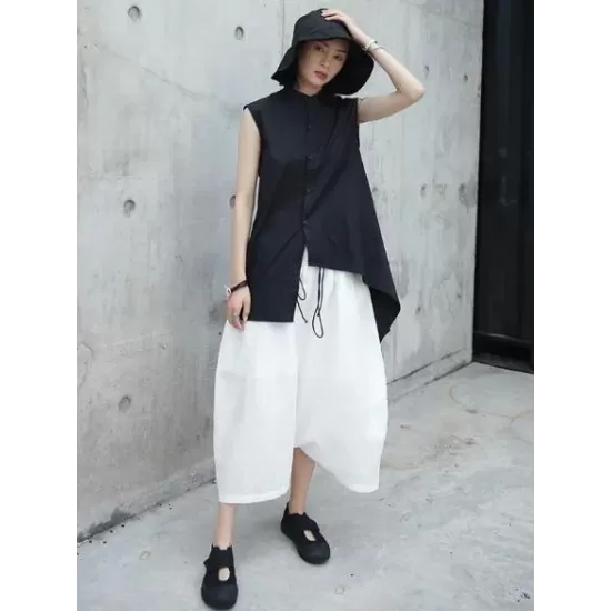 Loose White Linen Split-side Harem Pants Loose White Linen Split-side Harem Pants