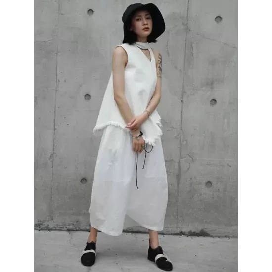 Loose White Linen Split-side Harem Pants Loose White Linen Split-side Harem Pants