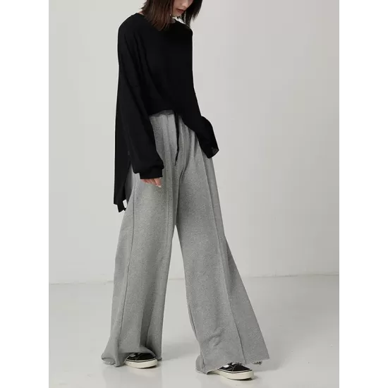 Casual Solid Column Wide Leg Pants Casual Solid Column Wide Leg Pants