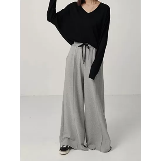 Casual Solid Column Wide Leg Pants Casual Solid Column Wide Leg Pants