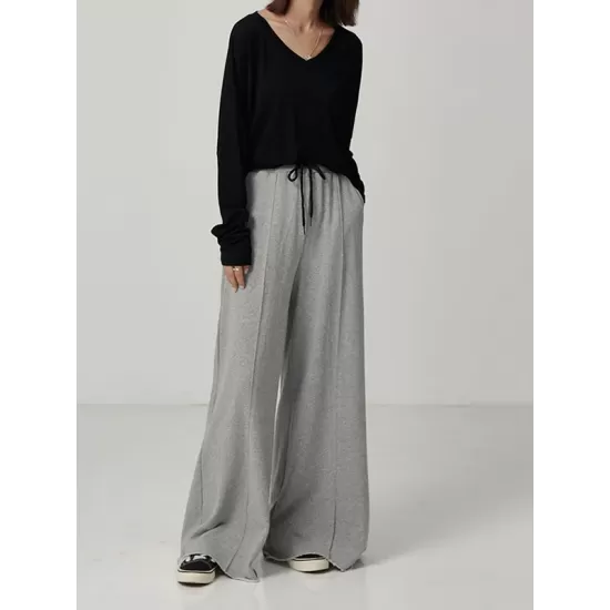 Casual Solid Column Wide Leg Pants Casual Solid Column Wide Leg Pants