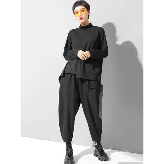 Stylish Black Asymmetric Elasticity Harem Pants Stylish Black Asymmetric Elasticity Harem Pants