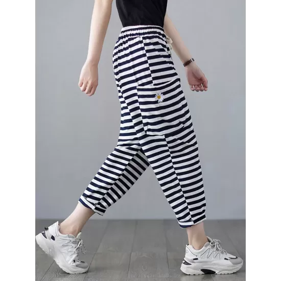 Loose Striped Drawstring Harem Sports Pants Loose Striped Drawstring Harem Sports Pants