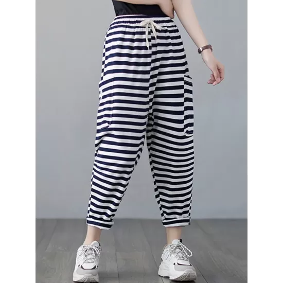Loose Striped Drawstring Harem Sports Pants Loose Striped Drawstring Harem Sports Pants