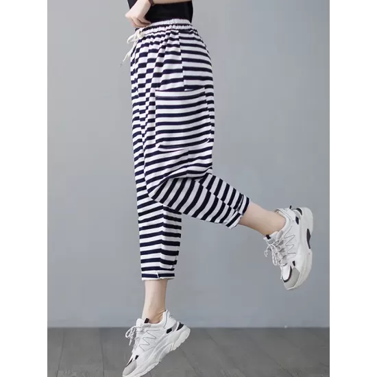 Loose Striped Drawstring Harem Sports Pants Loose Striped Drawstring Harem Sports Pants