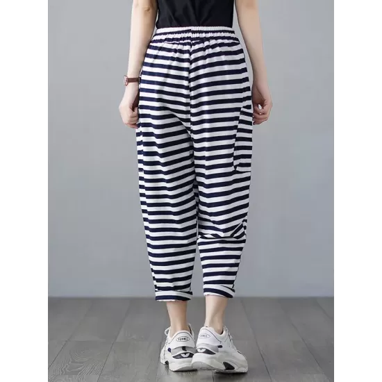 Loose Striped Drawstring Harem Sports Pants Loose Striped Drawstring Harem Sports Pants