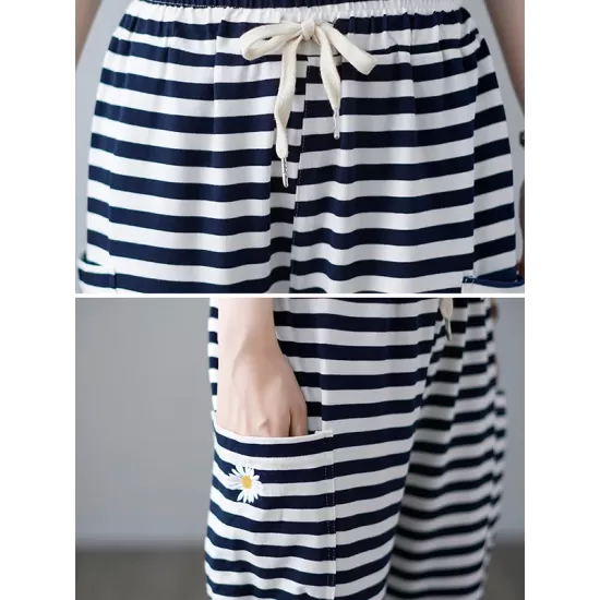 Loose Striped Drawstring Harem Sports Pants Loose Striped Drawstring Harem Sports Pants